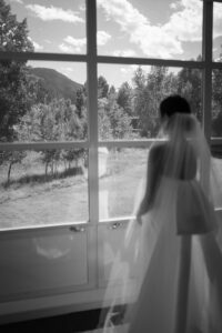 Bride waiting for ceremony at Aspen Meadows 