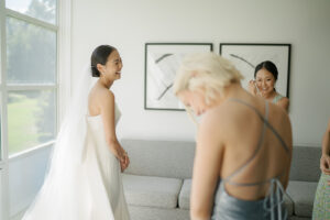 First look with bride and friends