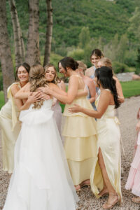 Yellow bridesmaids dresses in Aspen wedding