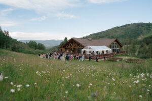 Beano's Cabin wedding venue in Beaver Creek Colorado at dusk