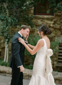 Groom crying at first look at Ritz Carlton Bachelor Gulch wedding