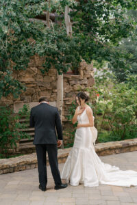 Couple during first look at Beaver Creek wedding