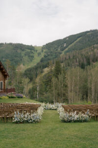 Ceremony flowers and view at Beanos Cabin in Colorado